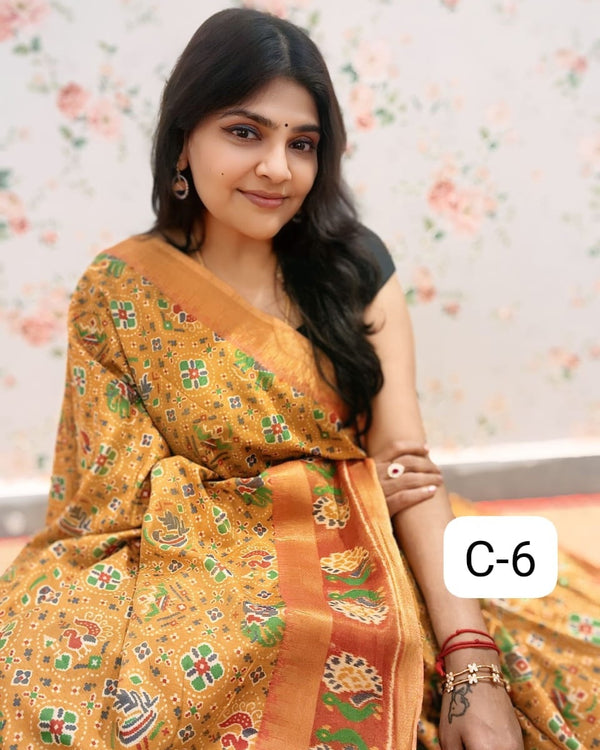 Mustard Yellow Patola Saree Draped