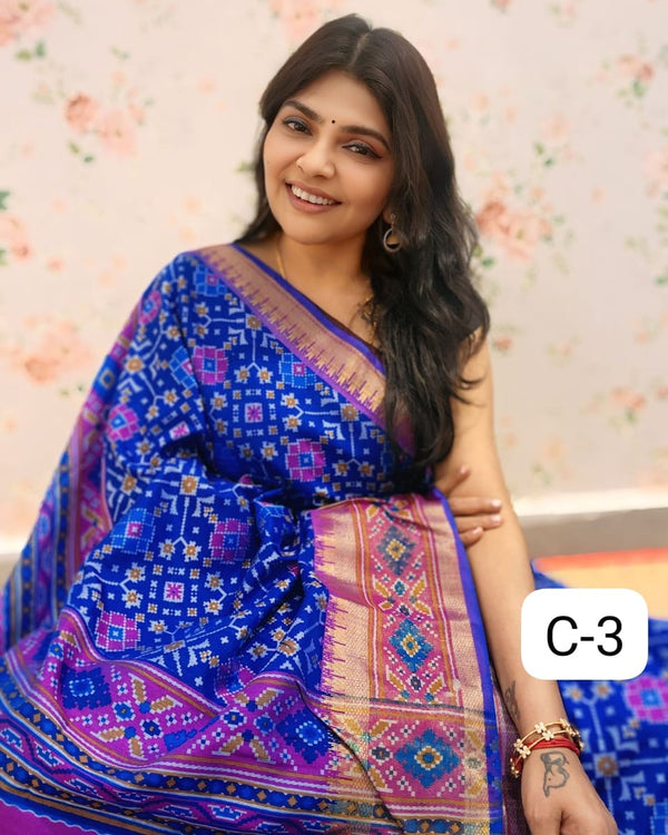 Royal Blue patola saree draped